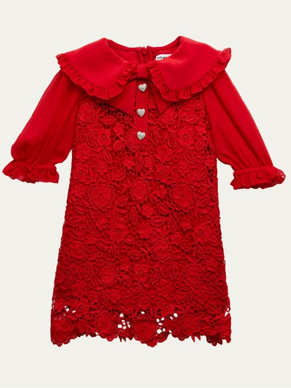 Self-Portrait Girls’ Lace Embroidered Red Mini Dress